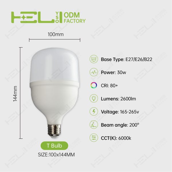 TP柱形灯/DB1年品质-2/165-265V//165-265V/50HZ/-20℃~40℃/0.5/DOB/开关恒流/塑包铝+PP罩/30W±15%/0.5/2600Lm±10%/Ra80/6000K/30LED/E27//JDE-T100(PP中罩）/100x144mm非阻燃 - 图片 2