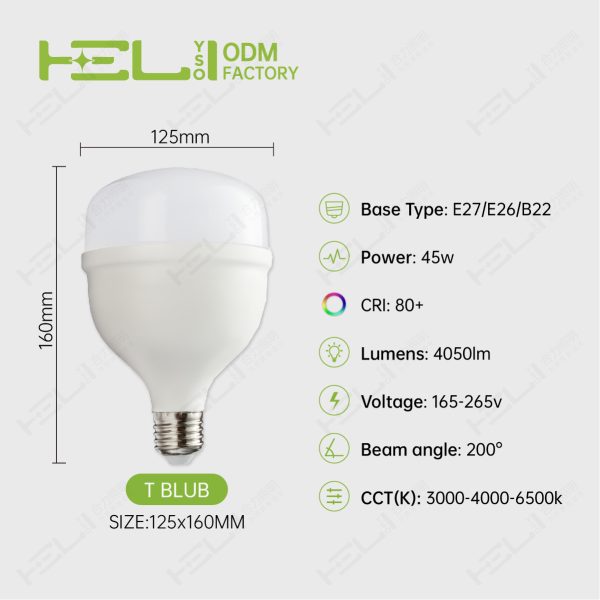 TP柱形灯/智能-开关调色2年高品质-8/165-265V/带记忆开关调色温/165-265V/50HZ/-20℃~40℃/0.5/开关恒流/塑包铝+PP罩/45W±10%/0.5/4050Lm±10%/Ra80/3000K-6500K/90LED/<7/E27//JDE-T125(PP中罩）/125x160mm非阻燃 - 图片 2