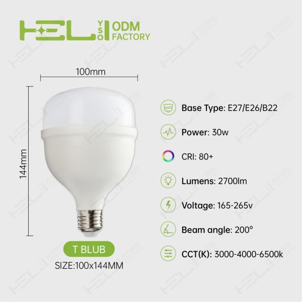 TP柱形灯/智能-开关调色2年高品质-8/165-265V/带记忆开关调色温/165-265V/50HZ/-20℃~40℃/0.5/开关恒流/塑包铝+PP罩/30W±10%/0.5/2700Lm±10%/Ra80/3000K-6500K/60LED/<7/E27//JDE-T100(PP中罩）/100x144mm非阻燃 - 图片 2