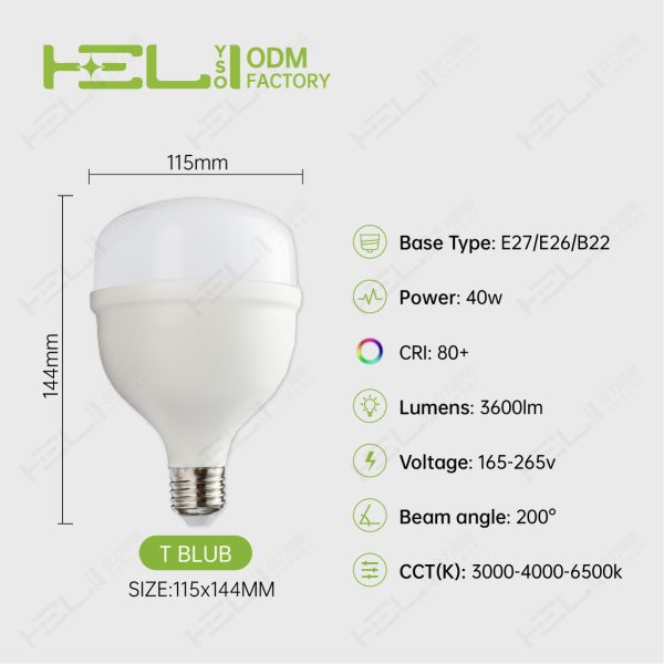TP柱形灯/智能-开关调色2年高品质-8/165-265V/带记忆开关调色温/165-265V/50HZ/-20℃~40℃/0.5/开关恒流/塑包铝+PP罩/40W±10%/0.5/3600Lm±10%/Ra80/3000K-6500K/80LED/<7/E27//JDE-T115(PP中罩）/115x144mm非阻燃 - 图片 2
