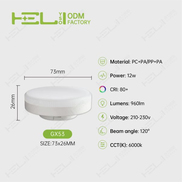 GX53盒仔灯/DB3/120°/230/LI-DOB/0.5/塑包铝+PP罩/12/960/860/15LED/GX53/GX53-φ73*H26mm/F - 图片 2