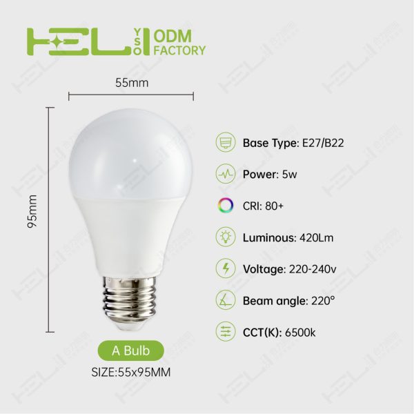 AP/PT1年品质-3/230V//230V/50HZ/-20℃~40℃/0.5/DOB/线性恒流/10000H/500V/220°/塑包铝+PC罩/光效：80/频闪：是/5W±10%/0.5/420Lm±10%/Ra80/6500K/6LED/E27//HL-A55/55×95mm非阻燃 - 图片 2