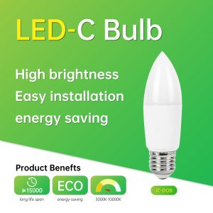 CP蜡烛灯/DB/100-265/IC-DOB/0.5/塑包铝+PC罩/9/810/860/15LED/E27/CL-C37E-121-E27/37×121mm/F